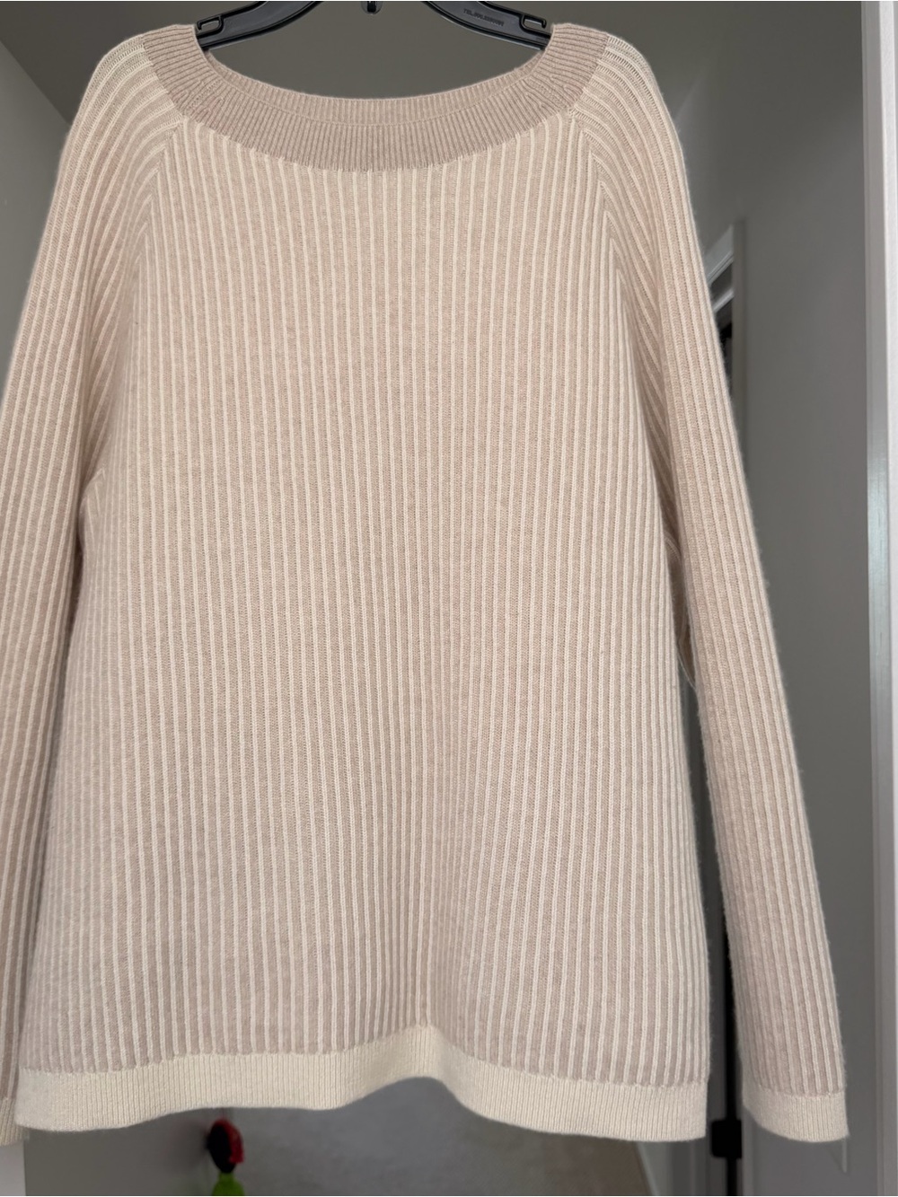 Theory Cream Ribbed Crewneck Sweater